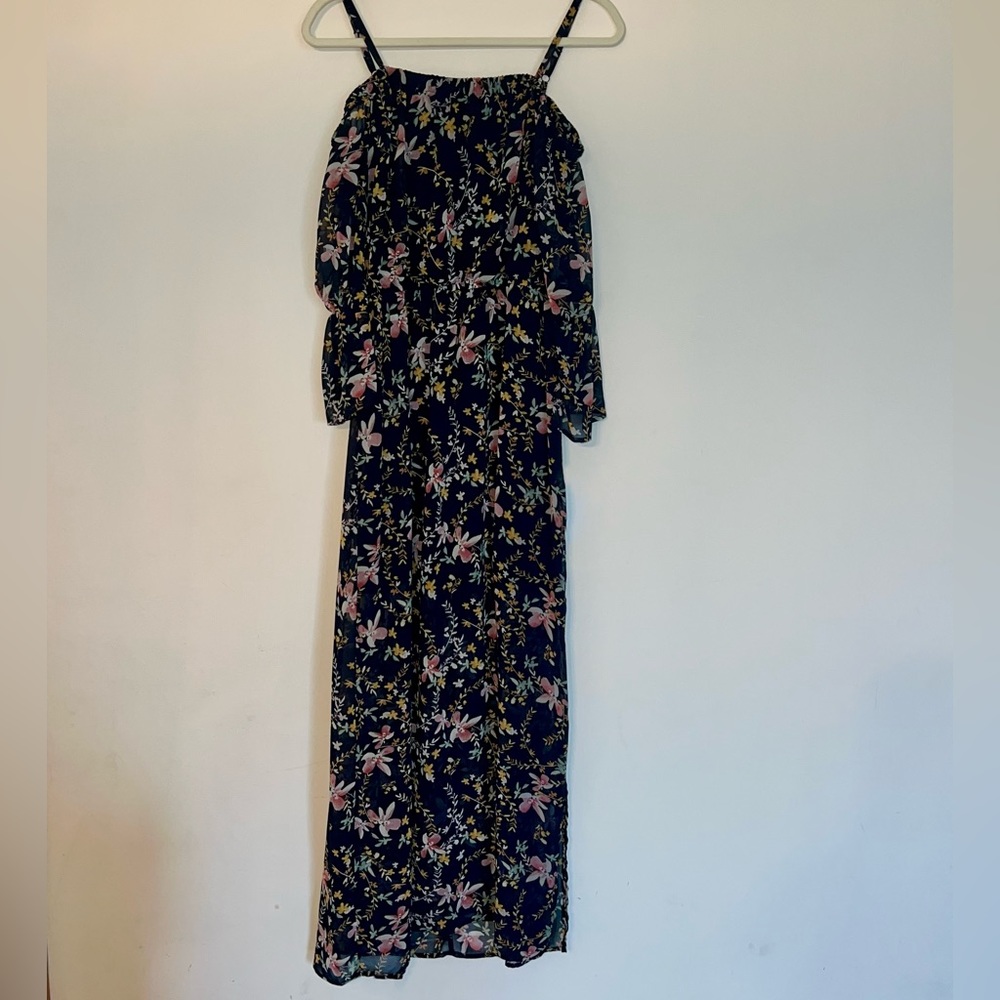 Lily Rose | Juniors Blue Floral Maxi Dress Off the Shoulder Size Medium